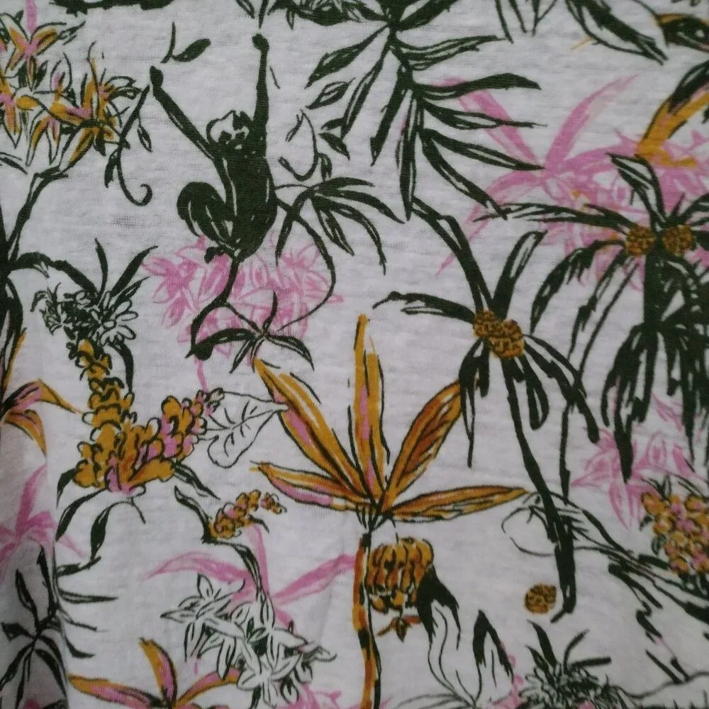 Rachel Zoe XL 100% Linen Tropical Jungle Print Blouse NWOT Safari Top - Picture 3 of 4